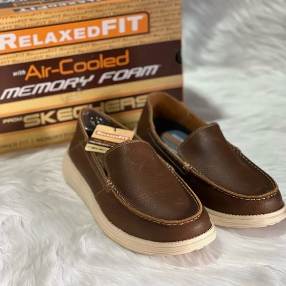 New Skechers STATUS-BRENSON Relaxed Fit Air-Cooled Memory Foam Brown Mens - Picture 9 of 14